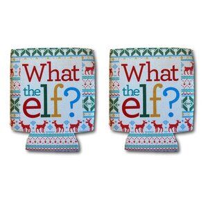 Set of Two "What the Elf?" Christmas Holiday Can Koozies Coolies